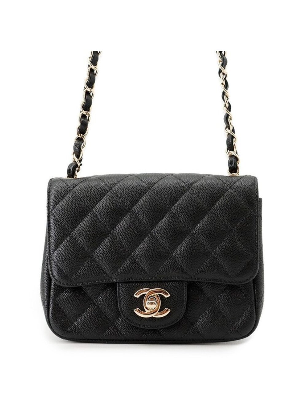Chanel Chain Shoulder Bag Quilted CC Logo Caviar Leather Mini Black